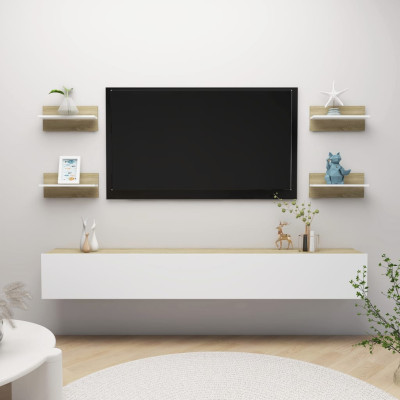 Stenske police 4 kosi bele in sonoma hrast 40x11,5x18 cm