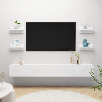 Stenske police 4 kosi visok sijaj bele 40x11,5x18 cm