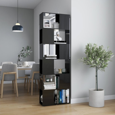 Knjižna omara za razdelitev prostora sijaj črna 60x24x186 cm