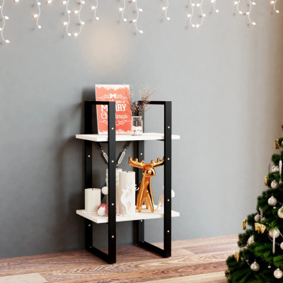 Knjižna omara 2-nadstropna bela 40x30x70 cm trdna borovina