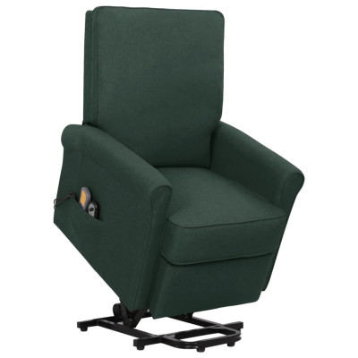 Masažni stol s funkcijo vstajanja temno zeleno blago