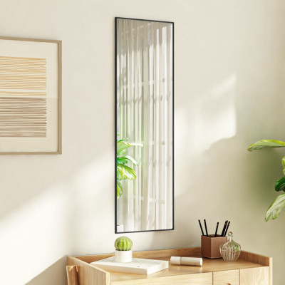 Ogledalo za vrata črno 30x100 cm steklo in aluminij