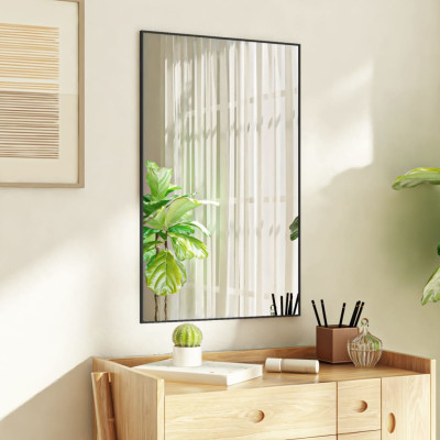 Ogledalo za vrata črno 50x80 cm steklo in aluminij