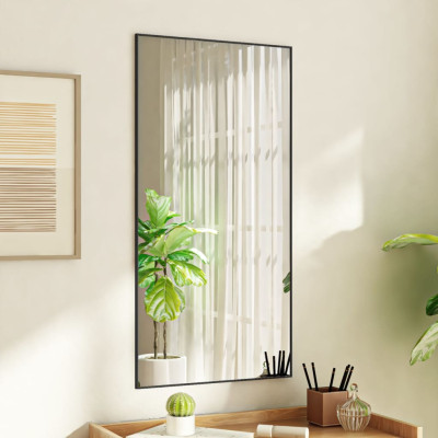 Ogledalo za vrata črno 50x100 cm steklo in aluminij