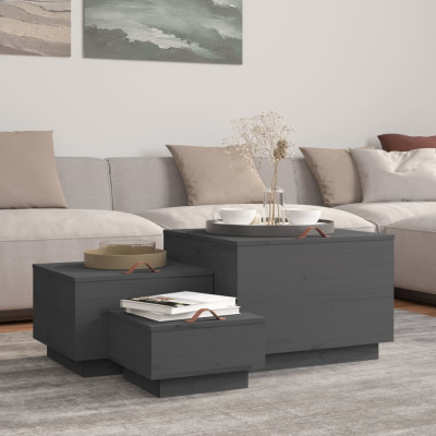 Škatle za shranjevanje s pokrovi sive 3 kosi trdna borovina